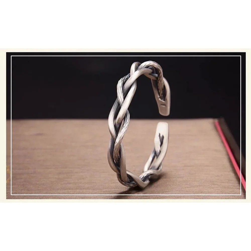 NEW Lg Unisex‎ Solid Twist 925 Sterling Silver Bracelet, Adjustable